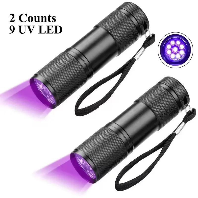 2-Pack 9led UV Flashlight, Handheld Design Mini UV Detector, Portable UV Light with Versatile Use for Pet Stains, Bed Bugs, Resin Curing Tasks, Scorpion Detection
