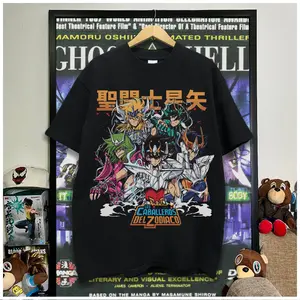 Saint Seiya Vintage Graphic Print Men's Round Neck Tee, Casual Short Sleeve T-shirt for Summer, Fashion Men's Top for Daily Wear Menswear Black Crewneck Shortsleeve Tropical