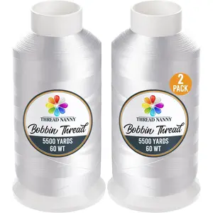 2 X-Large Cones Embroidery Bobbin Thread - 60wt for Machine Embroidery and Sewing Machines LintFree - 5500 Yards Each