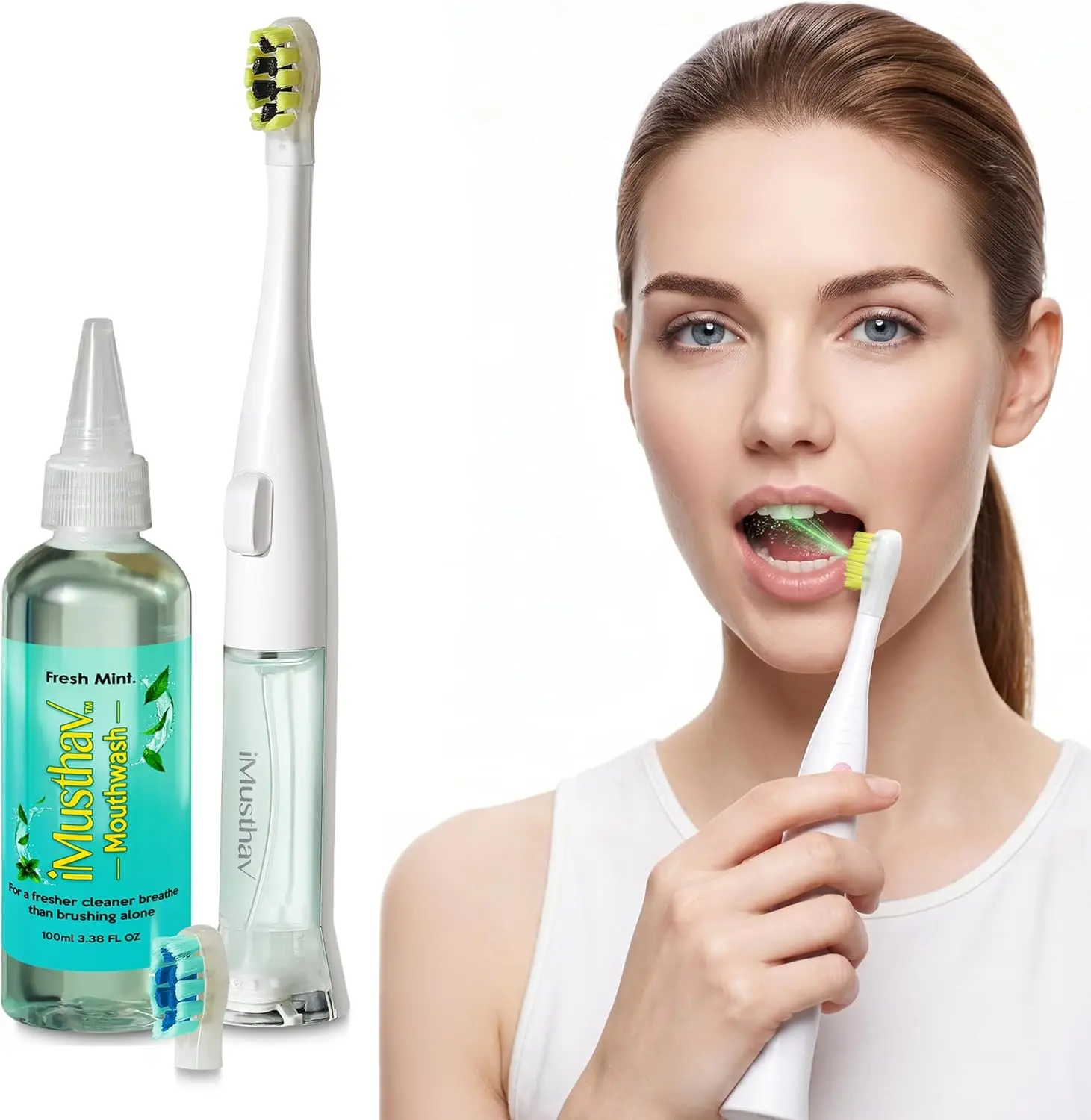 SonicPump Electric Toothbrush – Battery Operated with Built-in Mouthwash Reservoir & Pump, Gentle Bristles 3 Sonic Mode, Smart Timer for Fresh Breath & Daily Oral Hygiene