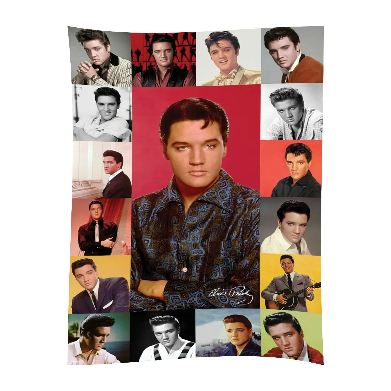 Retro Elvis Presley Mosaic Portrait Graphic Fleece Blanket, Classic Rock Star Lightweight Cozy Plush Throw Blanket for Sofa Bed, Vintage Music Lover Bedroom Decor,warm
