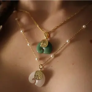 Gold Filled Jade Elephant Necklace