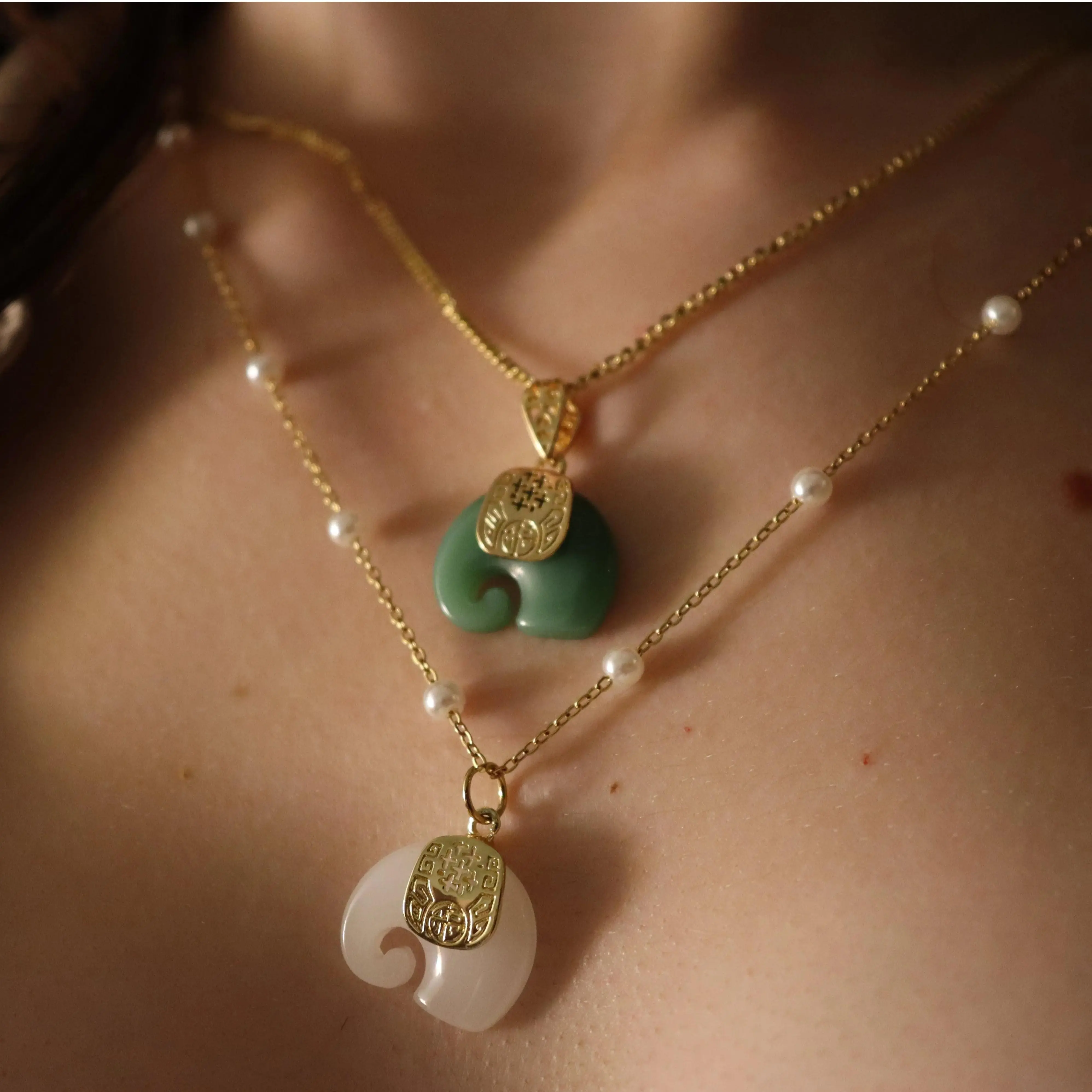 Gold Filled Jade Elephant Necklace
