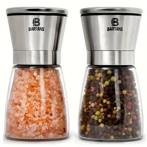 Bartans Manual kitchen Salt and Pepper Grinder Set Stainless Steel Cap Blades Shakers Easy Clean Ceramic Glass
