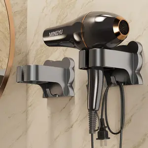 Wall-mounted hair dryer holder - No drilling required, easy installation, space-saving for home and bathroom organizers, compatible with various hair dryer models, bathroom organizer and storage.