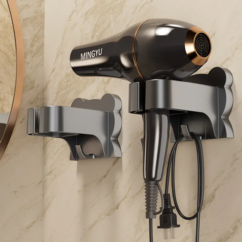 Plastic Wall-Mounted Hair Dryer Holder with Adjustable Hook - No Drilling, Easy Installation, Space-Saving, Universal Fit Bathroom Accessories Organizer for Home Bathrooms