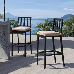 YITAHOME Outdoor Bar Stools Set of 2, Cushioned Metal Outdoor Bar Stools w/Vertical Stripe Back, All-Weather Patio Bar Stools for Balcony Backyard Porch Poolside