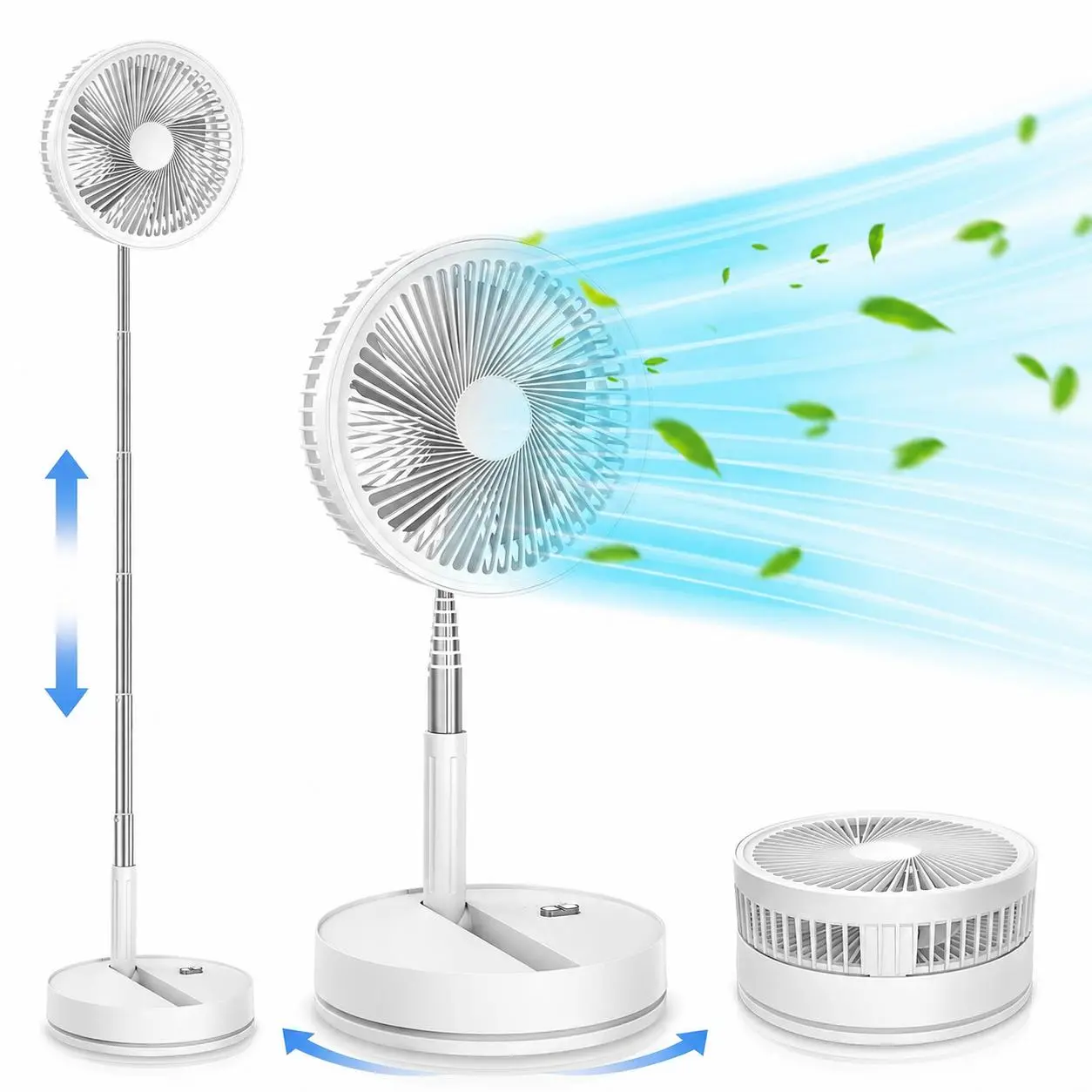 Nerlion Bag Portable Foldable Rechargeable Oscillating Fan - 8.6" 8000mah Battery Operated USB C Small Fan, Quiet Table Desk Fan Folding Standing Pedestal Fan for Bedroom Rome Office Camping Travel