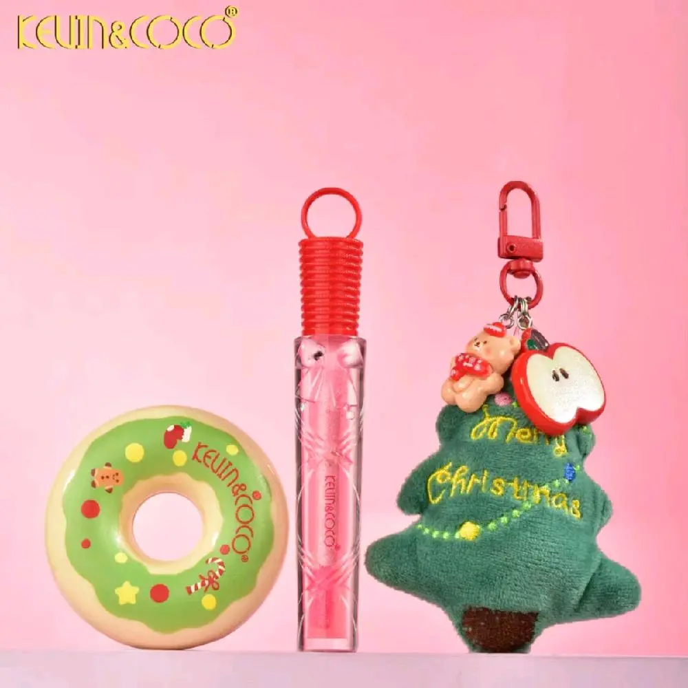 Kevin & Coco Golden Shea Moisturizer Lip Gloss, Compact Cosmetic Festive Balm with Christmas Tree Design Keychain