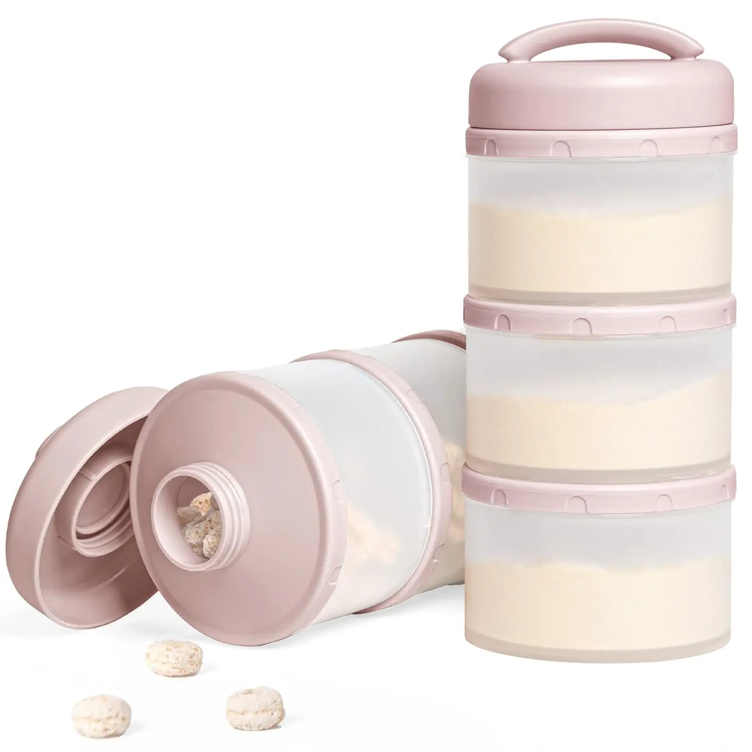 2-Pack Compact Multi-Layered Affordable Stackable Baby Milk Powder Storage Container, Portable Formula Dispenser for Parents, Light Pink, No, 2 Packs