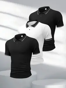 Men’s three-piece set featuring a premium cotton, skin-friendly polo shirt with a buttoned collar and slightly stretchy fabric—an ideal short-sleeve knit tropical garment suitable for summer workwear and as a formal shirt. It’s also an excellent summer gi