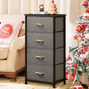 Fabric Storage Dresser with 4 Drawers for Bedroom, Living Room, and Dorm Furniture, Multi Func Storage Cabinet Dresser - Dark Grey