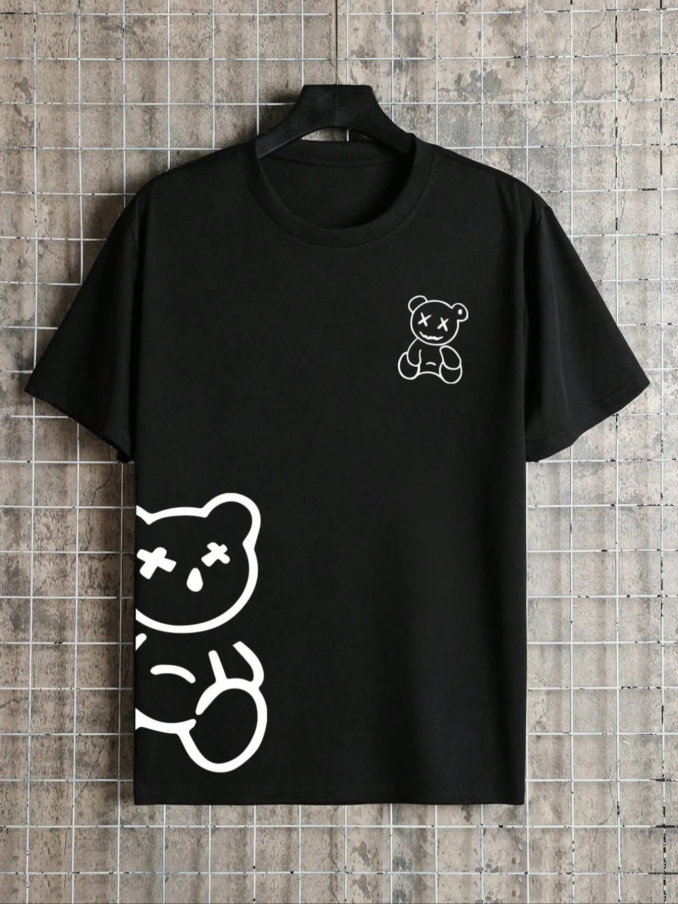 Men's Cartoon Bear Print Round Neck Tee, Regular Fit Short Sleeve Crew Neck T-Shirt for Daily Outdoor Wear, Casual Comfy Knitting Top for Summer