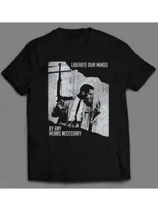 Mens Malcolm X Graphic T-Shirt - Liberate Our Minds Design, Black Cotton Crew Neck Tee, Casual & Comfortable, Perfect for Gifts, Size S, All-Season Wear, Smooth Texture, Short Sleeve, Adult Sizing, Bold Statement Shirt Durable Print Quality