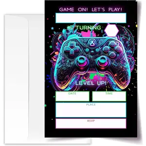 4x6 Gamer Birthday Invitations Video Game Birthday Party Gaming Decorations Birthday Party Invitations for Boys Girls Kids 20 Cards with 20 Envelopes