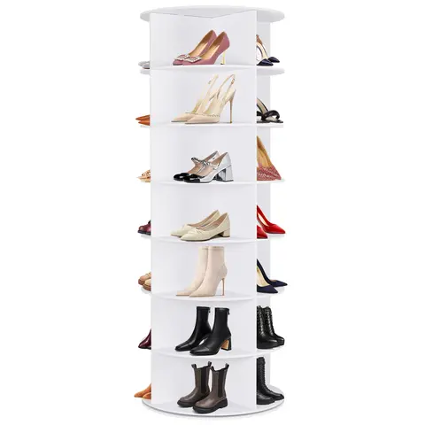 WGCTEK 7 Tier Rotating Shoe Rack Tower, Spinning Shoe Display Lazy Susan, Revolving 360 Shoe Rack Storage Round Carouse, Rotate Shoes Closet Organization (7-Tier White)