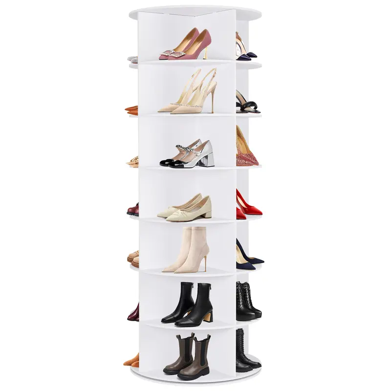 WGCTEK 7 Tier Rotating Shoe Rack Tower, Spinning Shoe Display Lazy Susan, Revolving 360 Shoe Rack Storage Round Carouse, Rotate Shoes Closet Organization (7-Tier White)