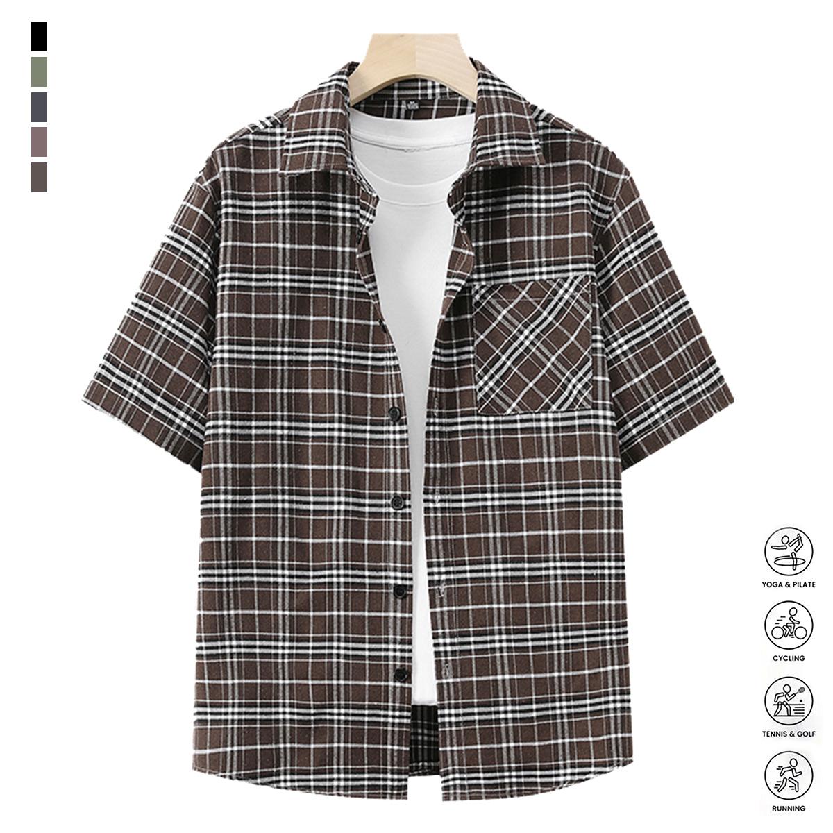 4PCS Men's Striped Casual Short Sleeve Beach Outdoor Shirt