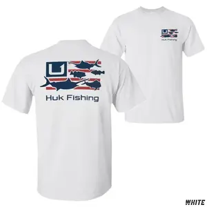Huk Fishing Patriotic T-Shirt, American Flag Fish Graphic Tee, USA Outdoors Soft Cotton Shirt for Men & Women
