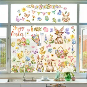 Easter Bunny Flower Gold Foil Window Decals Set of 9 PVC Static Cling Decor [1.13]