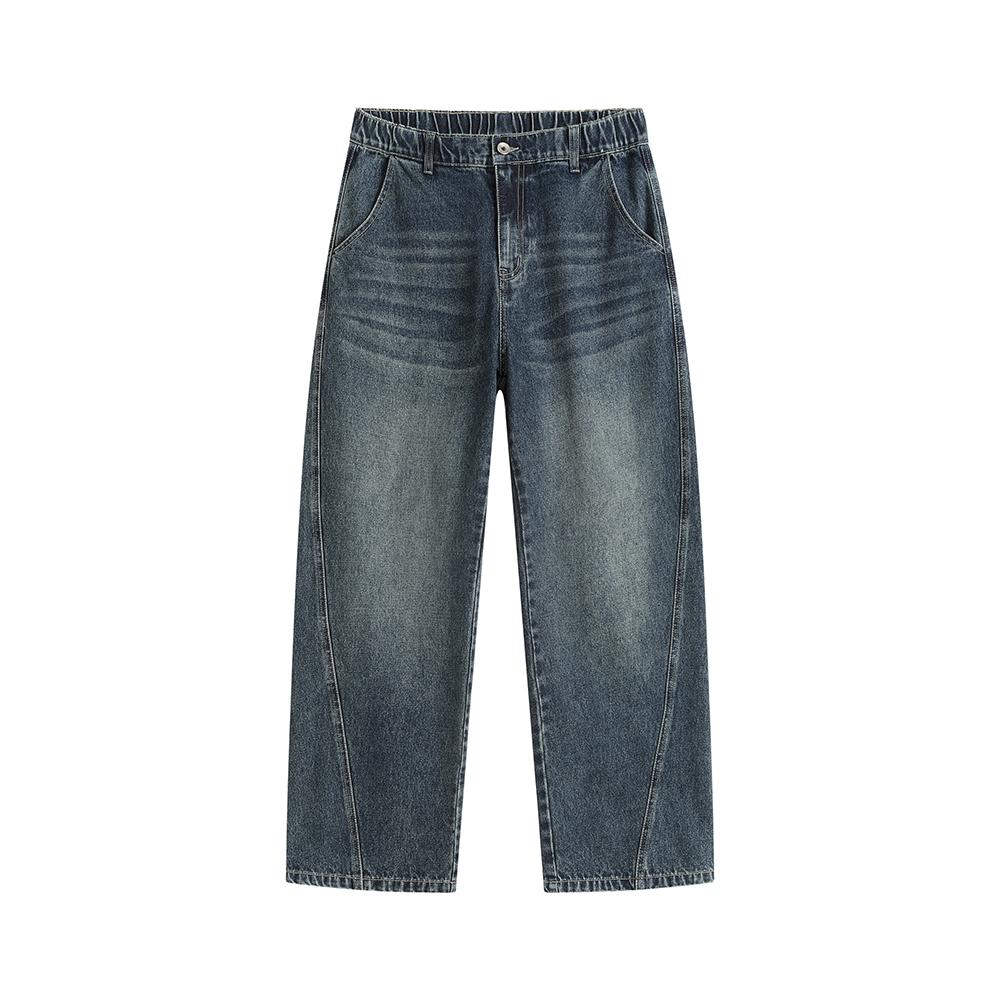 Men’s loose straight-leg jeans for autumn/winter, featuring a patchwork design and retro street style—versatile and easy to match.
