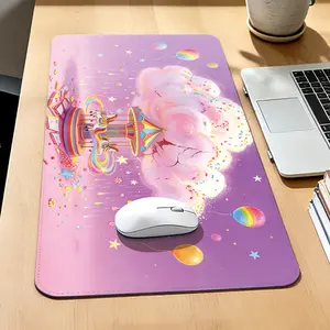 Premium Rainbow Carousel Under Candy Cloud Illustration High Quality Mouse Pad Modern Office Gaming Comfort Experience Non?Slip Durable For Daily Work And Play  40*80 Size.