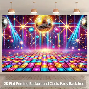 2D Flat, 1pc Disco Party Backdrop - Vibrant 70s & 80s Retro Dance Floor with Colorful Lights, Polyester Fabric, 7x5ft, No Electricity Needed, Perfect for Home Decor, Studio Props, and Party Decorations, Party Bac