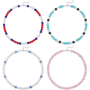 Baseball Ice Necklace - 4 Pack High-Quality 10mm Rhinestone Beads 16in Chain & 2in Extension Perfect for Baseball Fans & Athletes Gift for Men Adjustable Beaded Design