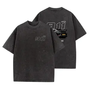 911 GT3 Racing Tshirt Unisex Fit Washed Cotton T-Shirt Oversize Menswear Tops  Streetwear Round Neck Tshirt