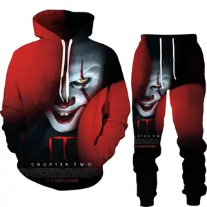 [HOT] IT Pennywise Red Hoodie and Sweatpants – Creepy Clown Chapter Two Horror Outfit