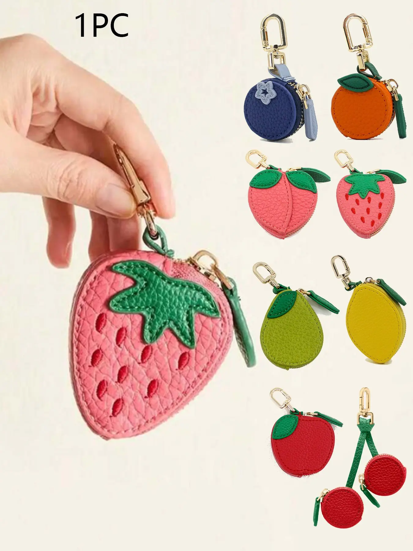 Creative fruit styling coin purse pendant, three-dimensional pendant, fruit styling accessories key chain pendant, bag accessories, pu leather keychain, Keychain For Purse