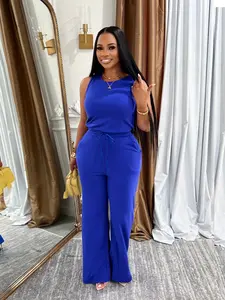 Women's Solid Color Tank Adjustable Drawstring Jumpsuit, Casual Sleeveless Jumpsuit for Daily Wear, Ladies Clothes for Summer