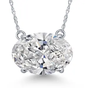 Gem Stone King 2.50 Cttw IGI Certified Oval Lab Grown Diamond Pendant Necklace For Women in 14K White Gold | D-E Color | VS1-VS2 Clarity | With 18 Inch Gold Chain