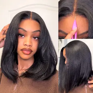 【Upgraded】Nadula Yaki Straight Put On & Go Human Hair Glueless Wig With Drawstring Bob Style 13x4 7x5 Pre-Cut Lace & Natural Scalp Summervibes TikTokShopStockUp
