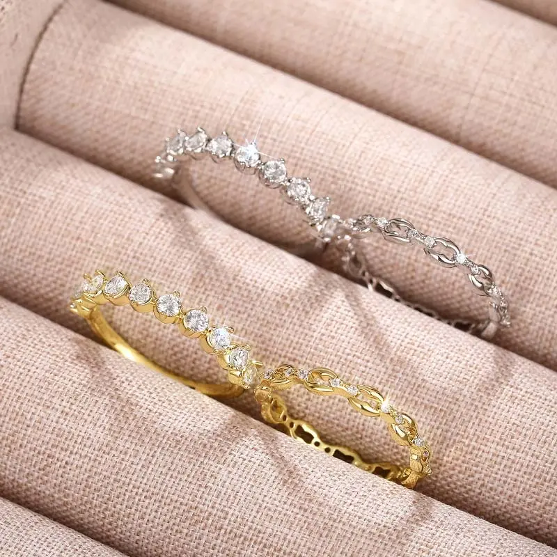 Zircon Ring Two-Piece Set Golden & Silver Rings with Premium Zircon Embellishments in Multiple Sizes for Daily Wear or Mother's Day Gift
