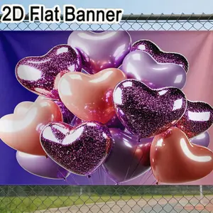 2D flat banner, 1pcHeart Shaped Balloons Gradient Backdrop - Purple Pink Party Decor, Metallic Glitter Balloon Garland for Celebration Romance Event