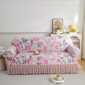 1pc Printed Skirted Sofa Cover, Non-Slip Furniture Protector, Reusable Sofa Slipcover, All-Seasons Couch Cover, Home Decor