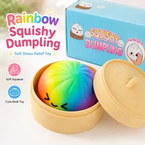 Giant Rainbow Mystery Dumpling Squishy Toy, Kawaii TPR Fidget Sensory Ball, Stress Relief Rebound Hand Toy with Colorful Surprise Emoji Galaxy Design, Easter Gift for Kids real dumpling squishy