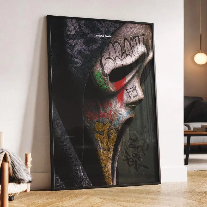Halloween Ghost Mask Poster Graffiti Art Horror Print Scream Inspired Digital Download Hypebeast Halloween Wall Decor