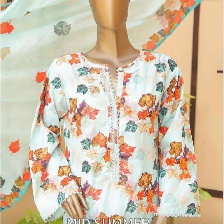 Indian pakistani printed cotton shirt with printed dupatta 3 piece dress for women