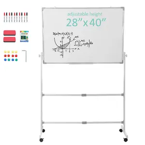 Explorinox 40x28 Inch Reversible Whiteboard/Chalkboard on Wheels Height Adjustable 2-in-1 Rolling Mobile Easel Board for Office Classroom & Home with 360° Silent Wheels & Complete Accessory Set