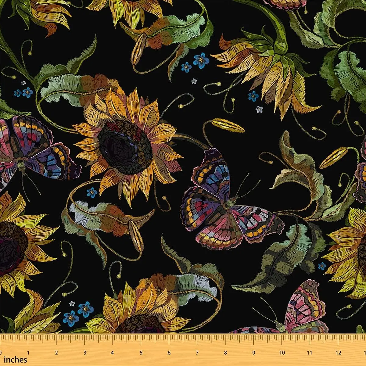 Sunflower Fabric By The Yard,Floral Butterfly Print Upholstery Fabric for Chairs,Blossom Flowers Waterproof Fabric for DIY Indoor and Projects, Durable Polyester, Elegant Floral Fabric