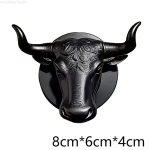 Bull Head Key Hook - Rustic Western Wall Decor & Self-Adhesive Key Organizer for Entryway, Hallway & Farmhouse - Sturdy Bull Horns Key Holder with Animal Sculpture Design