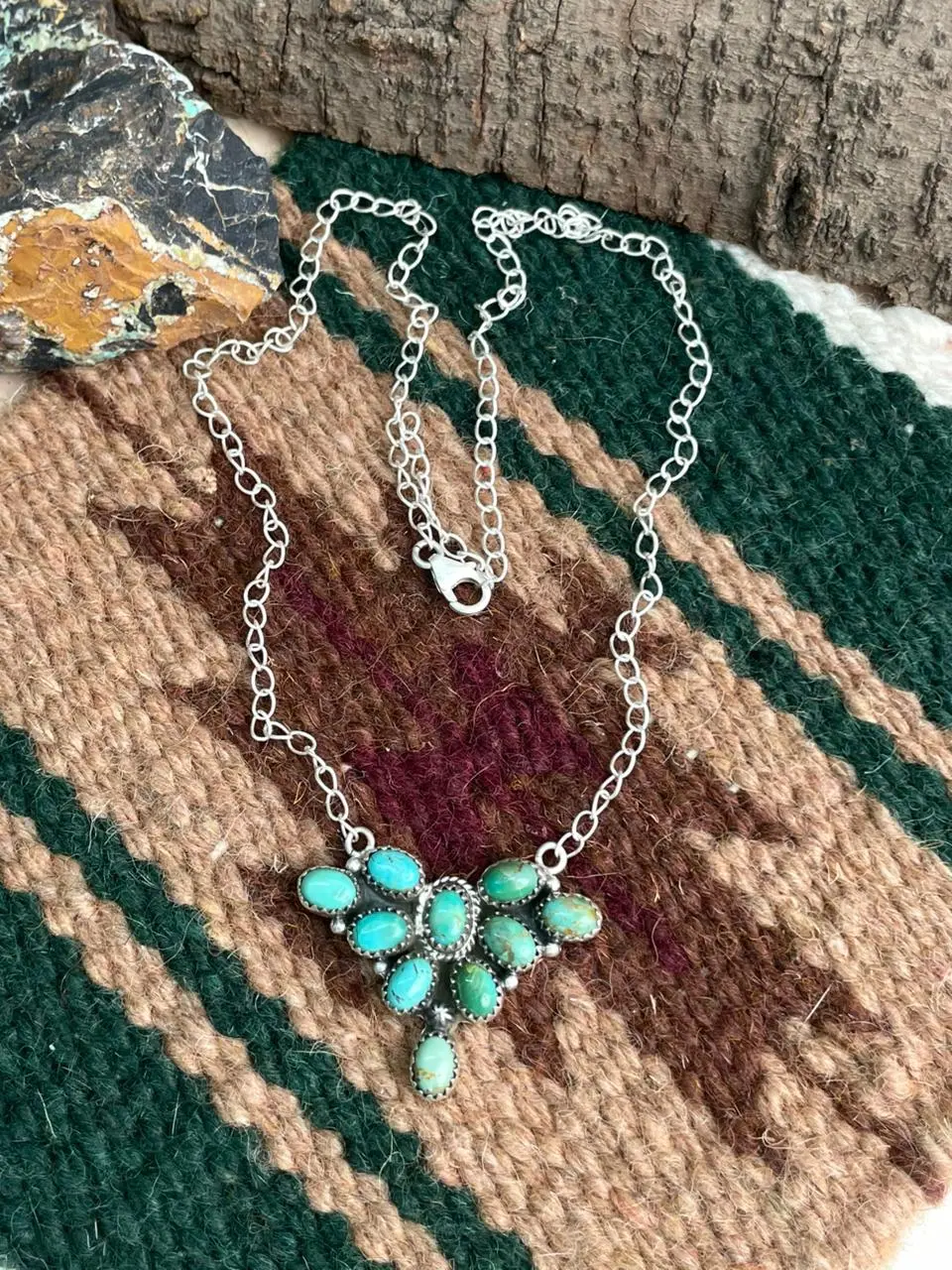 Handmade Sterling Silver Emerald Valley Turquoise Necklace "Signed Nizhoni"