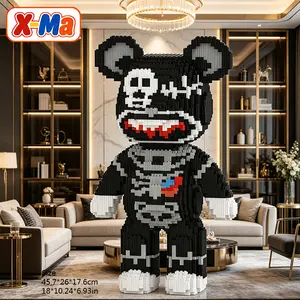 Skeleton Skull Bear Building Blocks Set - 18in Halloween Themed Micro Brick Bear DIY Toy Gift for Collectors Home Decor