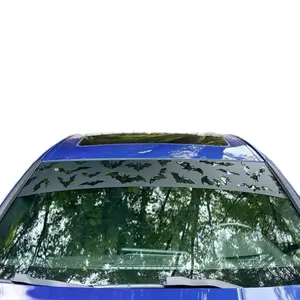 Matte Black Halloween Themed Die-Cut Vinyl Windshield Banner Decal 12"x64" High Quality Premium Vinyl Sticker Decal Weather Resistant Easy Application for Car Decor