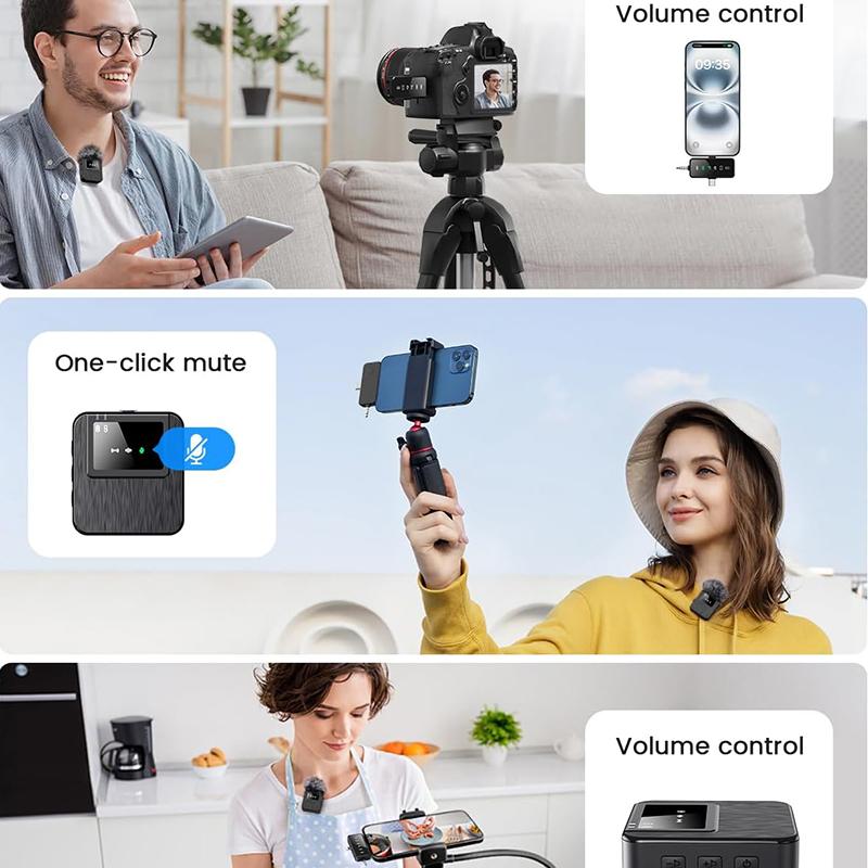 3-in-1 Mini Microphone for iPhone, Android, Camera - 328ft Long Range, 20H Battery Life, Wireless Microphones, Lapel Mic with AI Noise Reduction for Video Recording, YouTube, TikTok