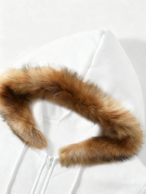 Unisex Zippered Hoodie with Faux Fur Collar, Color Block Star Print Street Style, Retro Urban Fashion for Spring & Fall