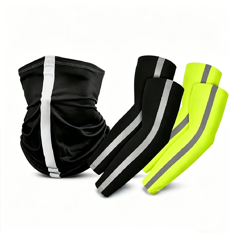 Sun Protection Set UPF 50+ Neck Gaiter & Arm Sleeves Reflective Breathable Cooling UV Protection Gear for Men Women Outdoor Cycling Running Fishing Hiking High Visibility Black Yellow