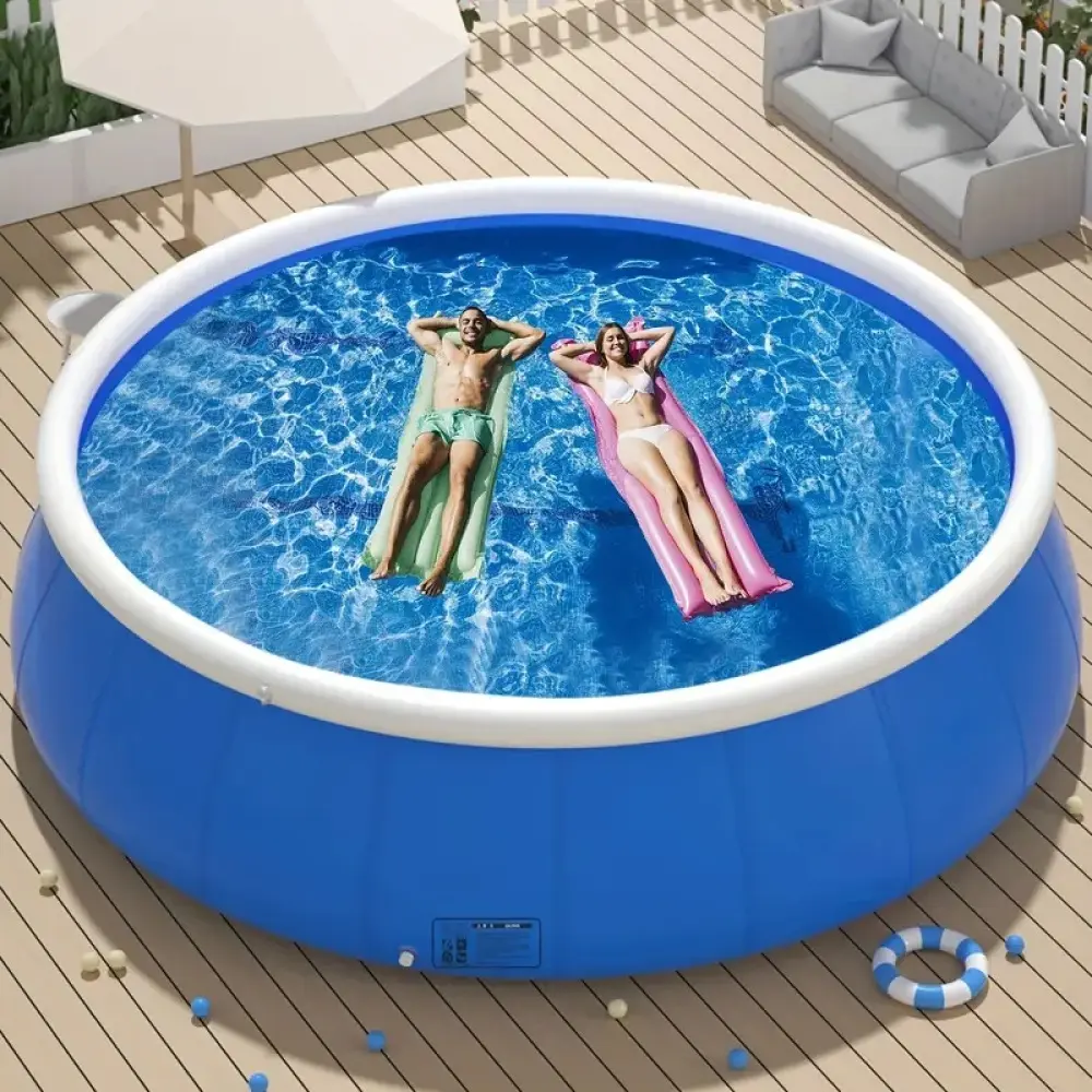 8ft x 25in Round PVC Portable Pool - Compact Blue Foldable Backyard Pool for Family Water Fun, Home & Garden Supplies
